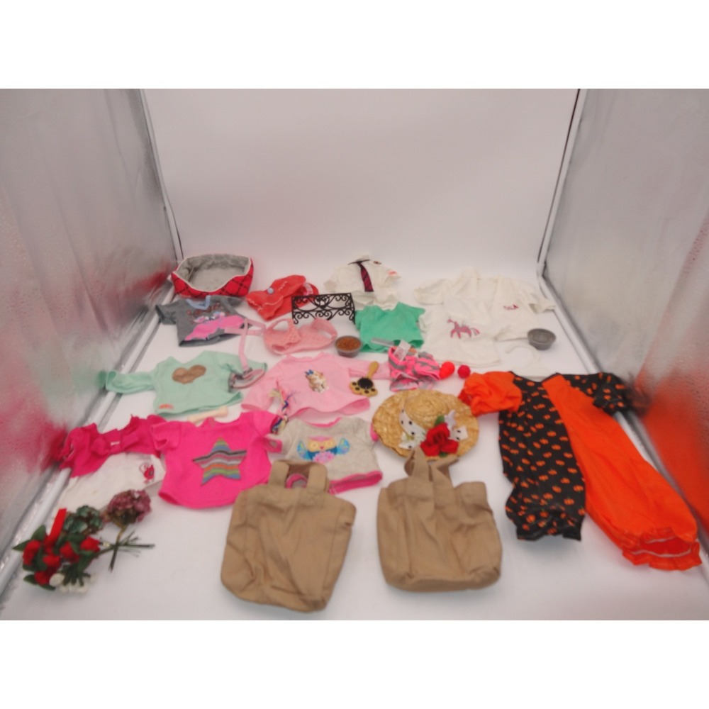 Our Generation Doll Clothes and Accessories Lot Dog Bed Bags Dog Shirt‎